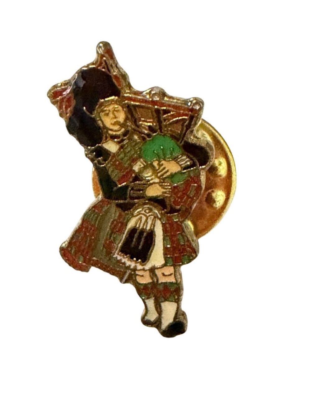 Vintage Scottish Bagpiper Enamel Lapel Pin Highland Kilt Scotland 1"